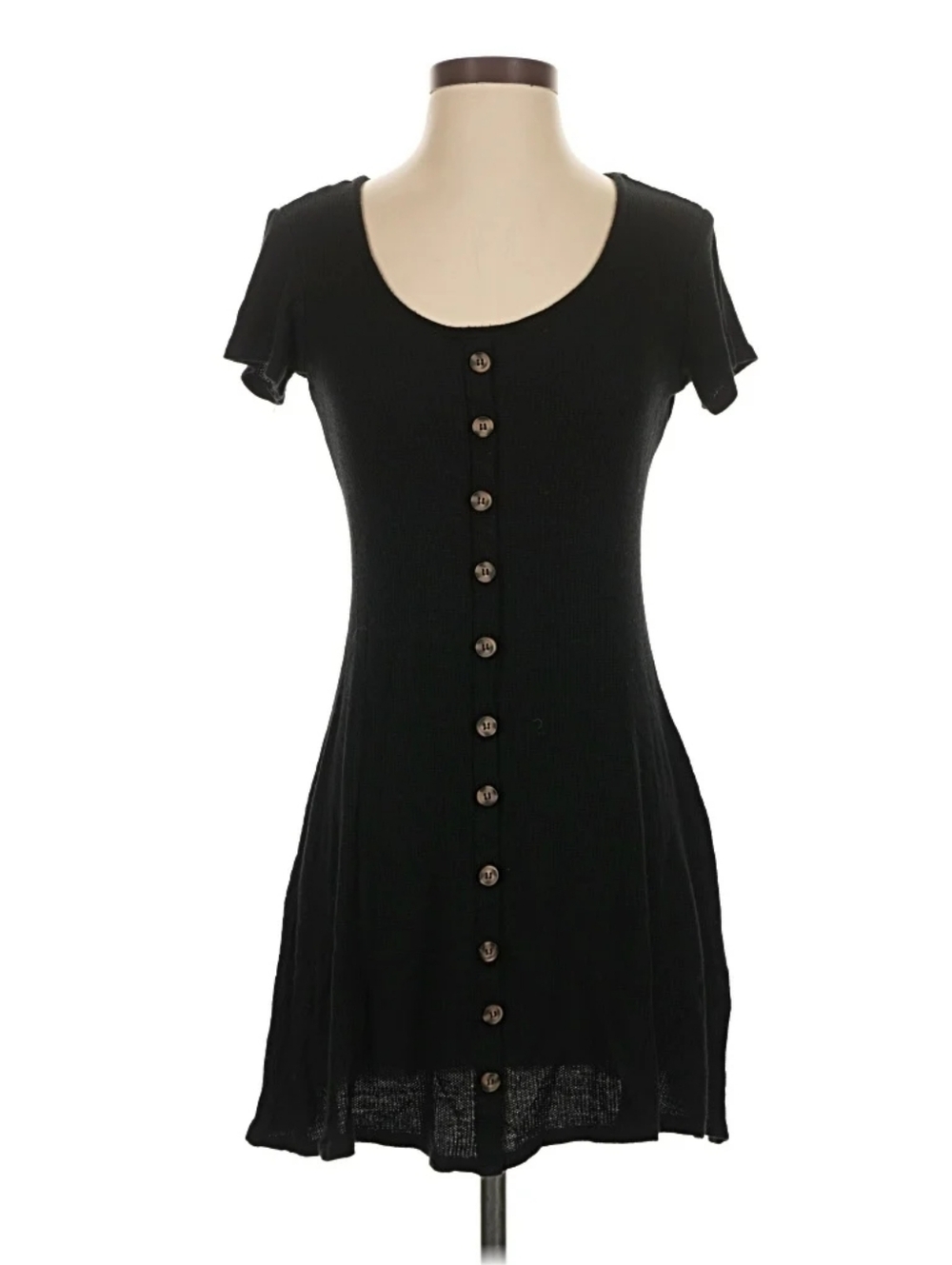 SO Juniors Small Black Button Front Short Sleeve Scoop Dress - Picture 8 of 11